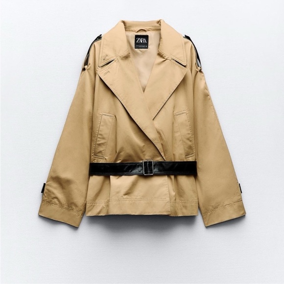 Zara Tan Trench Coat with Black Belt - Picture 3 of 7